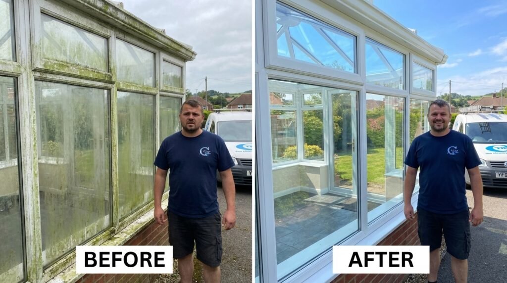 Top rated conservatory cleaning leeds. before and after conservatory cleaning image