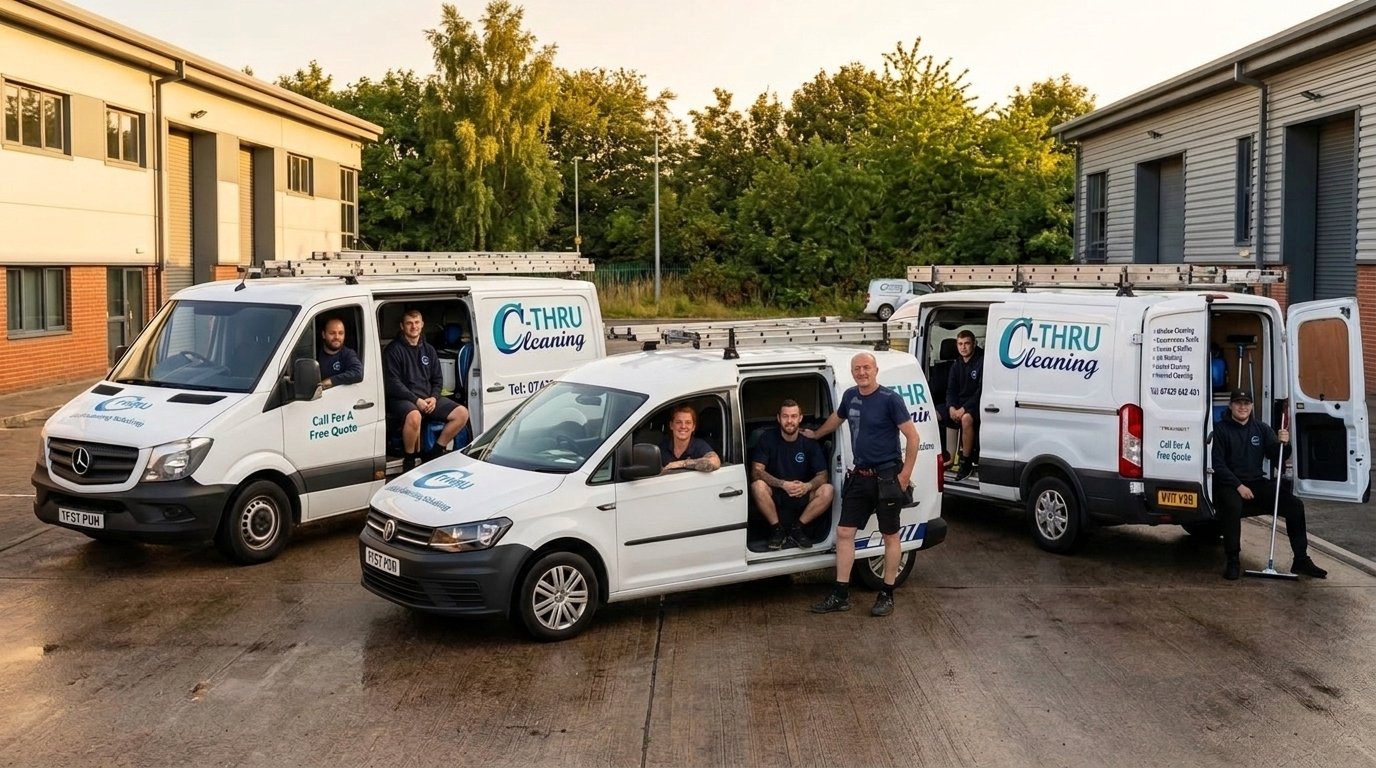 The C Thru Cleaning team with their vans in Leeds